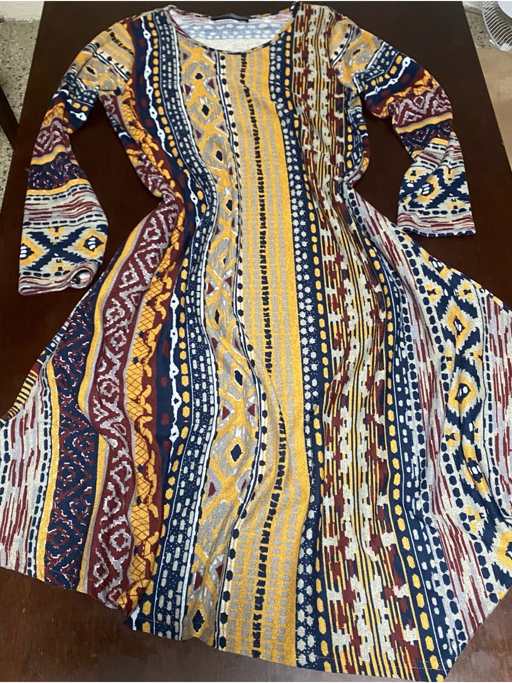 Zanzea Multicolor Striped Tribal Print Long Sleeve Maxi Dress